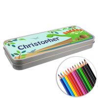Personalised Dinosaur Pencil Tin with Pencil Crayons Extra Image 1 Preview